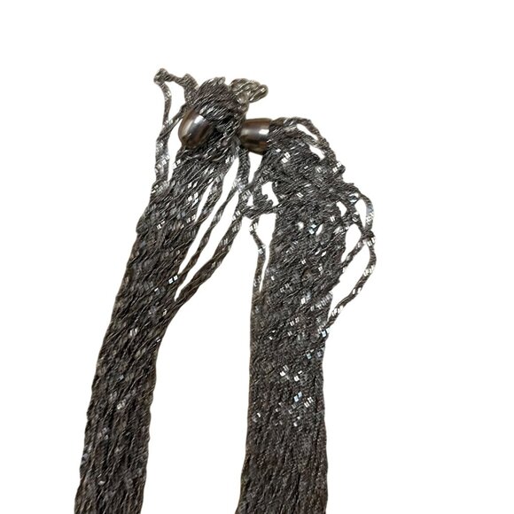 Multi-Strand Metallic Silver Beaded Necklace With Magnetic Clasp 32" - Picture 5 of 5